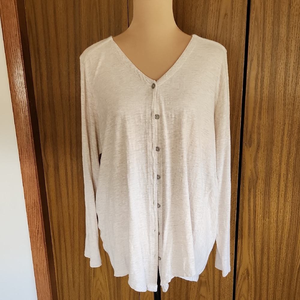 J. Jill Cream Knit Top. Button Front, Tab/button Roll Up Sleeves
